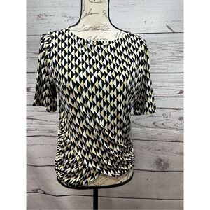 Worthington Black and Cream Geometric Blouse EUC size PM